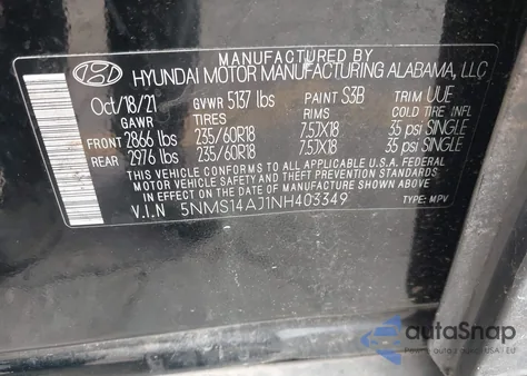 2022 Hyundai Santa Fe Se from USA, damaged, VIN 5NMS14AJ1NH403349